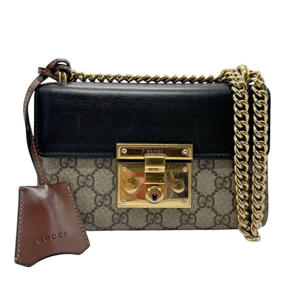 Gucci GG Supreme Leather Shoulder Bag Beige Gold